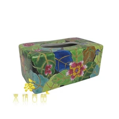 ★寶藏清倉★【東情西韻】手繪墨底煙葉長形面紙盒1