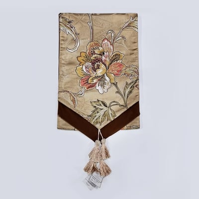 ★寶藏清倉★香檳刺繡花朵圖騰桌旗1