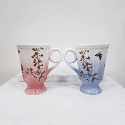 ★寶藏清倉★【帝凡內系列】蝶舞花氛對杯組 湛藍ღ嫣粉2