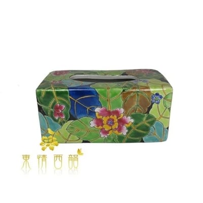 ★寶藏清倉★【東情西韻】手繪墨底煙葉長形面紙盒2