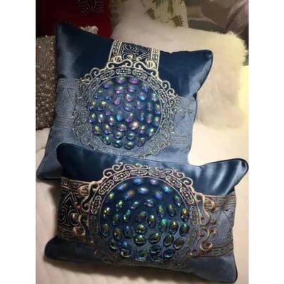 ★寶藏清倉★【奢華系列】彩色繡線抱枕套 ♡貴族藍♡3