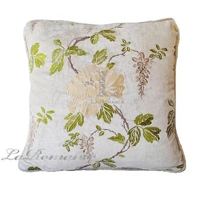 ★寶藏清倉★米色絲絨繡花抱枕套1