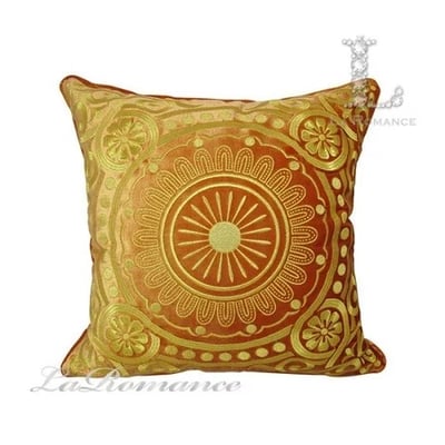 ★寶藏清倉★【奢華系列】歐式圓形金色圖騰抱枕套 ♡橘色♡1