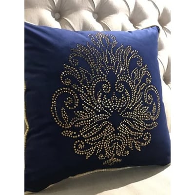 ★寶藏清倉★干邑色水鑽圖騰寶藍絨布抱枕套2