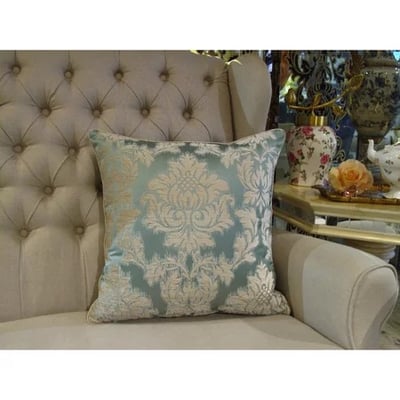 ★寶藏清倉★【古典風情系列】藍綠底雪尼爾緹花圖騰抱枕套2