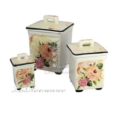 ★寶藏清倉★【義大利 Ceramiche Fabbro】手繪粉玫瑰方形糖罐 – 大2