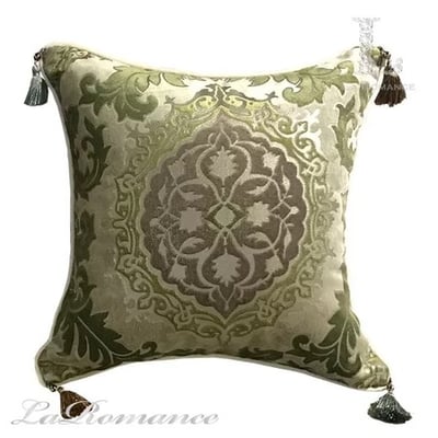 ★寶藏清倉★【愛歐式】圖騰絨布流蘇抱枕套 ♡典雅綠♡1