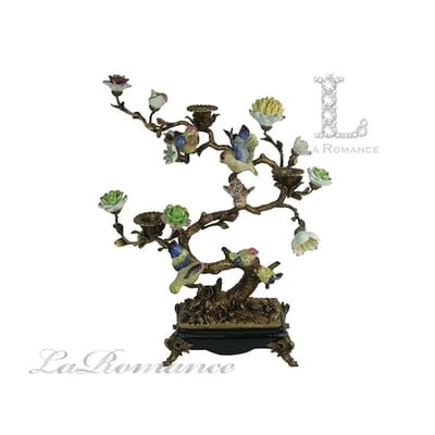 ★寶藏清倉★【美國 Castilian】純銅陶瓷手繪樹枝鳥燭台1