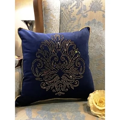 ★寶藏清倉★干邑色水鑽圖騰寶藍絨布抱枕套4