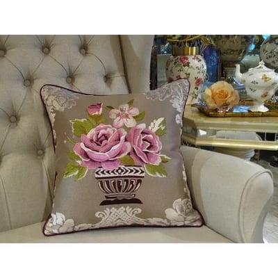 ★寶藏清倉★【古典風情系列】粉玫瑰立體繡花抱枕套2