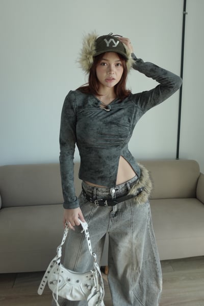 斜領銀方釦上衣4