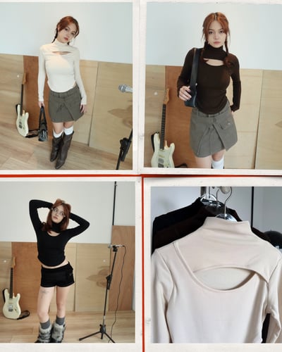 B05 設計感挖胸高領上衣1