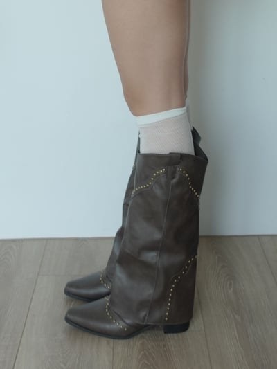 復古尖頭卯釘牛仔長靴6