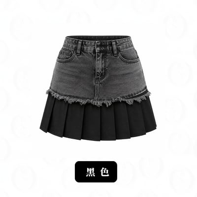 牛仔拼接百褶裙10