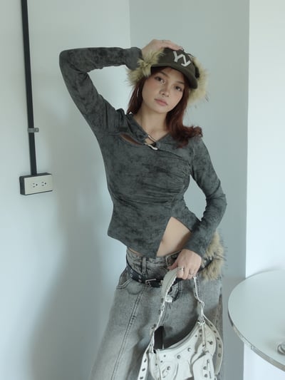 斜領銀方釦上衣6