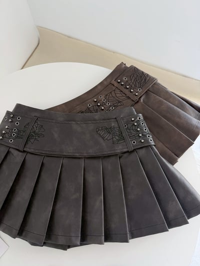 腰封刺繡紋低腰百褶裙4