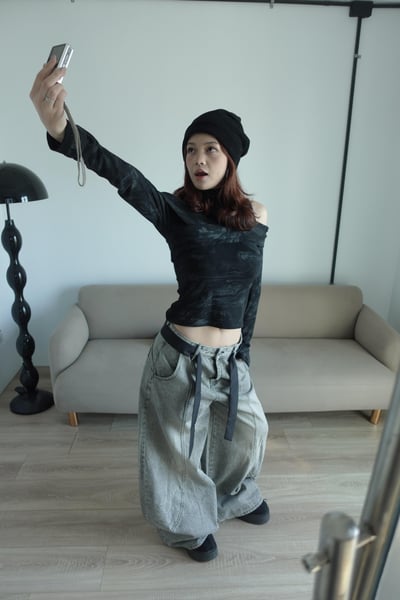 高領紮染露肩上衣2