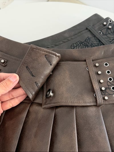 腰封刺繡紋低腰百褶裙8