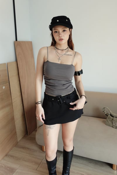 C14 側抽摺含胸墊細肩BRA TOP5