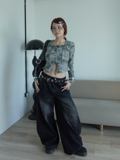 方領拉鍊釦帶上衣2