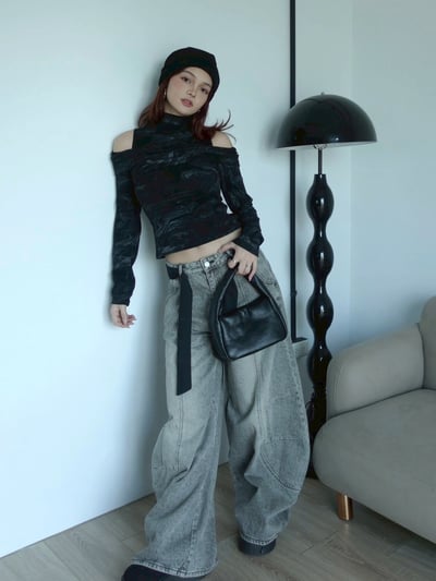 高領紮染露肩上衣7