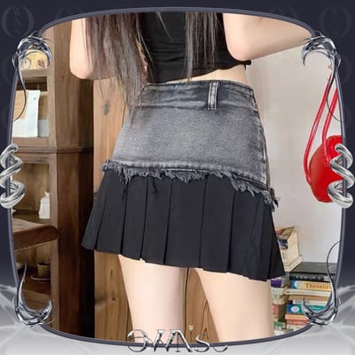 牛仔拼接百褶裙7