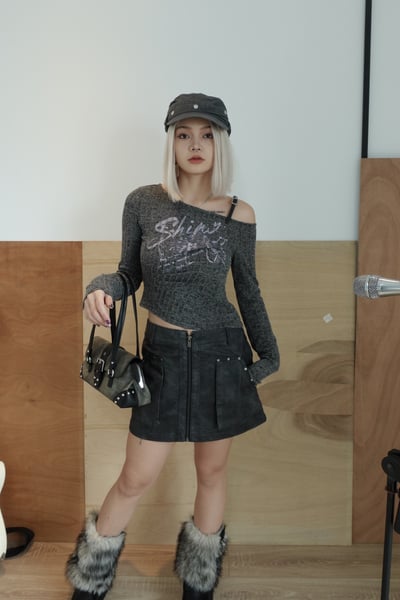 B18 朋克紋理釘釦皮裙9