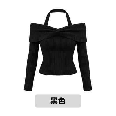 針織繞脖翻領上衣11