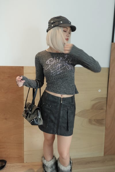 B18 朋克紋理釘釦皮裙8