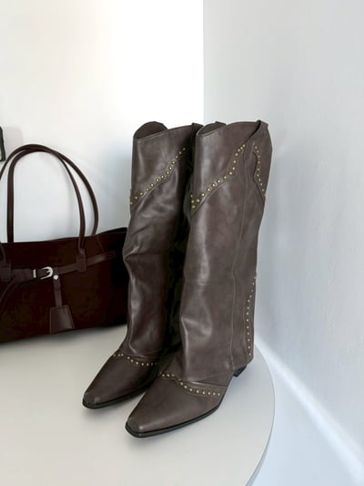 復古尖頭卯釘牛仔長靴1