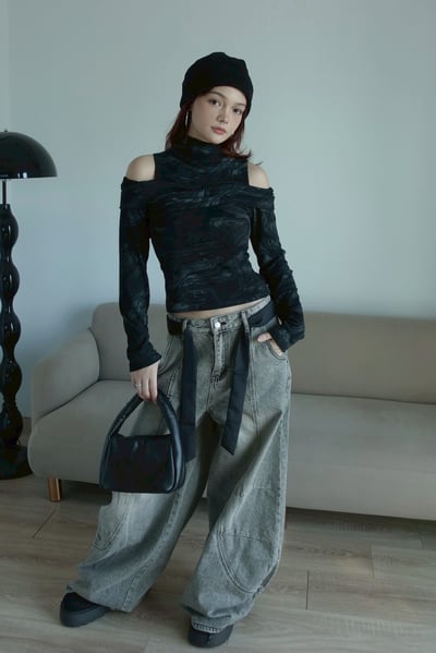 高領紮染露肩上衣1