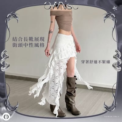 斜裁蕾絲白長裙2