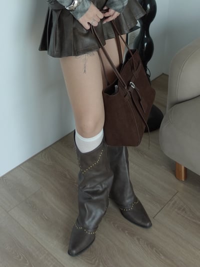 復古尖頭卯釘牛仔長靴3