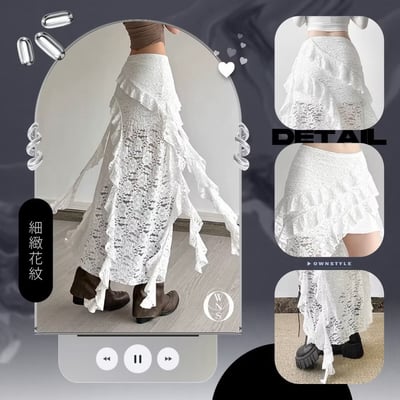 斜裁蕾絲白長裙3