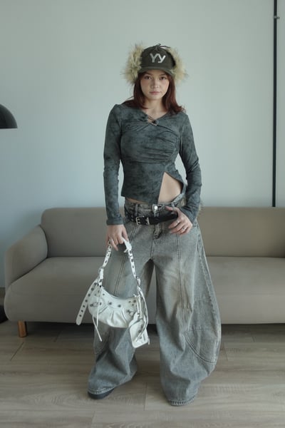 斜領銀方釦上衣7