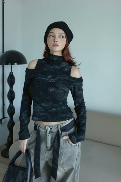 高領紮染露肩上衣4