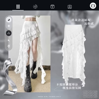 斜裁蕾絲白長裙5