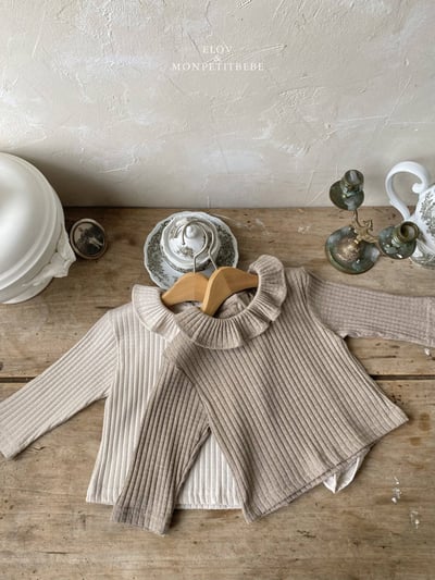 坑條荷葉領上衣 (2色)2