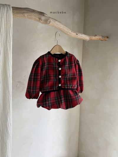 紅格紋開襟套裝1