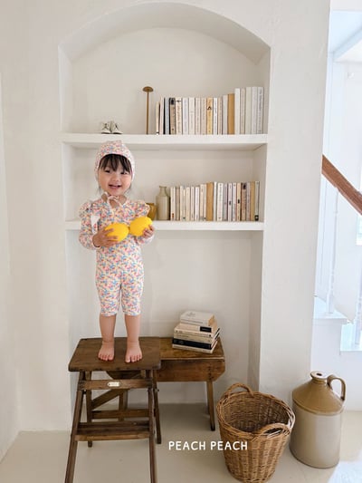 (現貨)【夏日花園連身泳衣】拉鍊款・泳衣+泳帽套組1