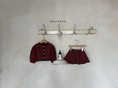 紅格紋開襟套裝4