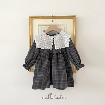 復古學院格紋洋裝 (2色)7