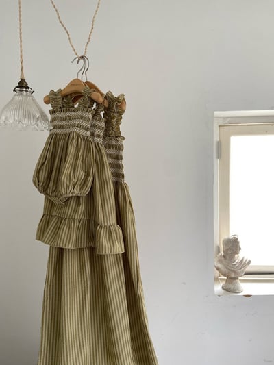 親子｜復古碎格彈性吊帶洋裝9