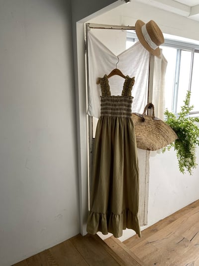 親子｜復古碎格彈性吊帶洋裝8