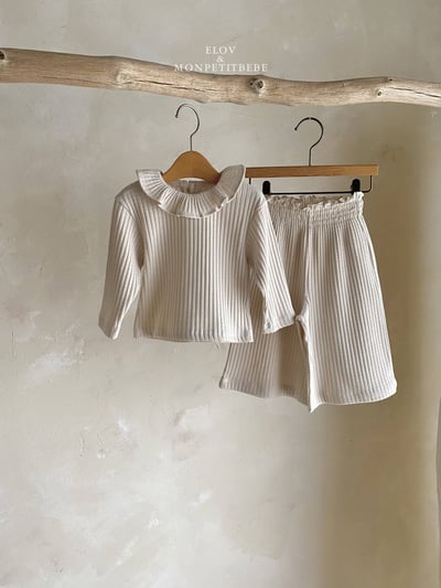 坑條荷葉領上衣 (2色)5