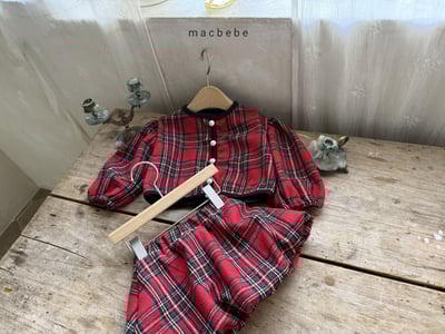 紅格紋開襟套裝3