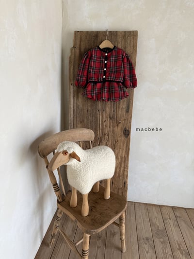 紅格紋開襟套裝5