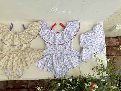 (現貨)【復古荷葉泳衣】泳衣＋泳帽套組 (2色)6