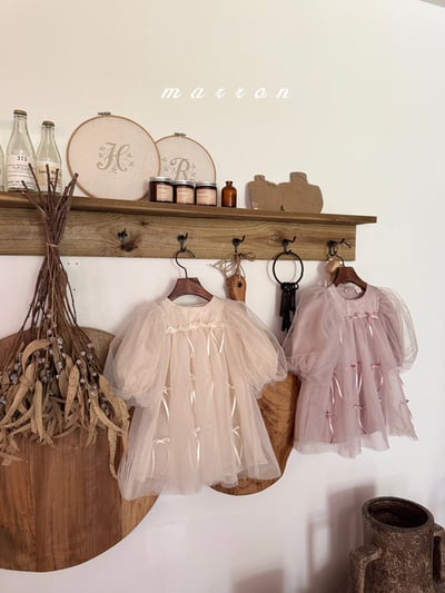 蝴蝶結薄紗洋裝 (2色)1