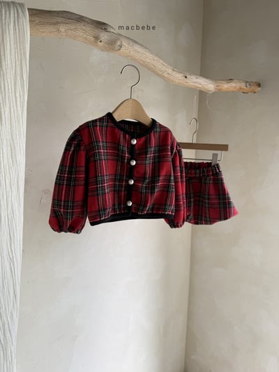 紅格紋開襟套裝2